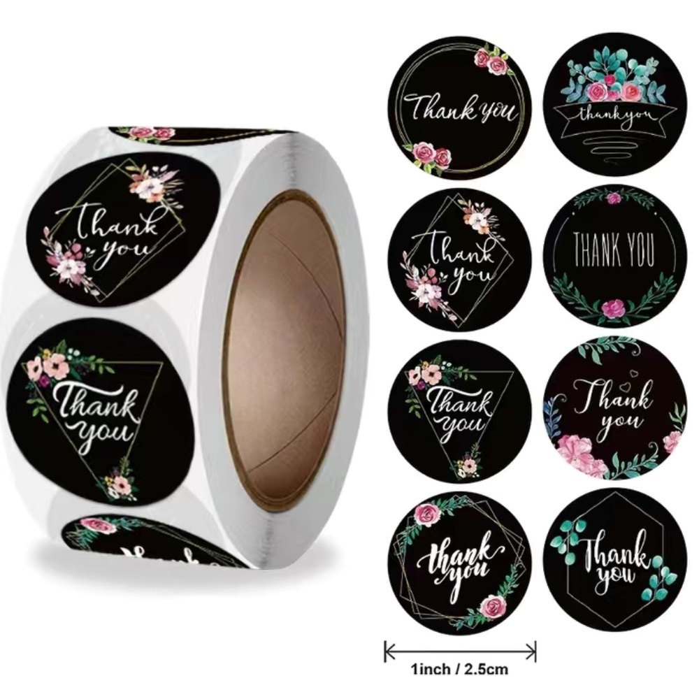 500 Roll Black Floral Thank You Stickers PRICE IS FIRM